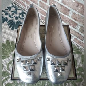 MARC JACOBS Silver Leather Ballet Flats